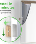 Installation guide showing how to install Sleek Wifi Wall Heater Kick The Winter Chill in 2 minutes with two screws.