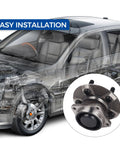 Two Piece Rear Wheel Hub Bearing Assembly Kit For 2003 Through 2008 Pontiac Vibe 2000 Through 2005 Toyota Celica And 2003 Through 2008 Corolla Matrix FWD Non ABS Reliable OE Quality Hubs With Durable Bearings Ready To Install image showing hub installation on vehicle