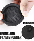 Tough Non Slip Furniture Pads For Hardwood Floors 8 Pack 2 Inch Anti Skid Floor Guards With Grippy Tpu Casters To Lock Down Heavy Tables and Keep Sofas Solid As A Rock Black, showing hexagonal anti-slip texture.