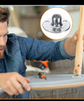 Man installing Industrial Strength M8 Tee Nuts 4 Pack With Zinc Plated Steel Three Hole Round Base Flange Inserts into furniture.