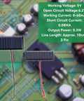 2 Pack Small Solar Panel Modules 5V Micro Polysilicon Glue On Panels 0.3W with technical specs displayed on circuit board background