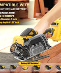 Slick Kickin 3 Inch Mini Circular Saw With Heavy Duty Brushless Motor And Two Speed Control Cuts Metal Wood Tile Plastic Fast Includes Six Sharp Blades Cordless Power Tool Beast cutting through wood with sparks flying.