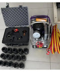 Heavy Duty Hydraulic Torque Wrench One Point Five Inch Square Drive 742 To 7420 Nm Range with accessories and sockets on display.
