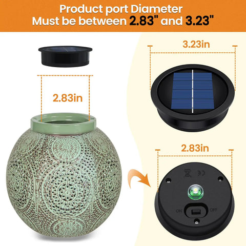 Two Pack Solar Light Replacement Tops For Outdoor Hanging Lanterns, 3.2 Inch Outer Ring, 2.9 Inch Inner Ring, 7 Lumen Warm White LEDs