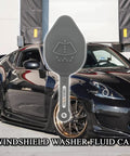 Windshield Washer Reservoir Cap Replacement 28913JK60A showcased in front of Nissan 370Z for Infiniti G37 Q60 Nissan 350Z 370Z