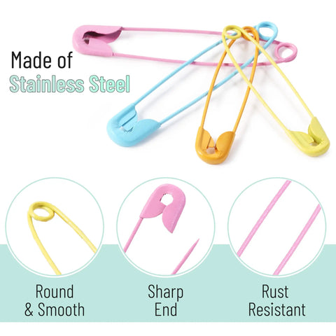 Snazzy Assorted Safety Pins 300 Piece Pack With Five Durable Rust Resistant Sizes In Bright Colors Perfect For Crafting Sewing And Quick Repairs Around The House