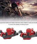 1 Pair Aluminum Alloy Mechanical Disc Brakes For Mountain Road Electric Scooter Cable Puller Kit Serving Up Killer Stopping Power And Dead Simple Bolt On Install In Fiery Red mounted on a mountain bike.