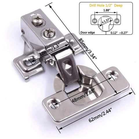 Soft Close Cabinet Door Hinges 20 Pack Full Coverage Hidden Hinges With 110 Degree Opening Angle Stainless Steel 6 Way Adjustability For Seamless Cabinet Alignment Durable Furniture Hardware Accessories close-up with dimensions