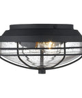 Seaport Outdoor Flush Mount Light Fixture In Natural Black UV Coated Finish Durable Steel With Protective Metal Cage And Glass Shade Nautical Style Exterior Lighting For Porch Patio And Garden