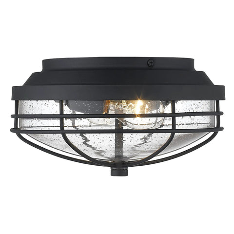 Seaport Outdoor Flush Mount Light Fixture In Natural Black UV Coated Finish Durable Steel With Protective Metal Cage And Glass Shade Nautical Style Exterior Lighting For Porch Patio And Garden