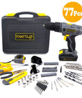 77 Piece Cordless Drill And Screwdriver Tool Set With 18V 20V Battery Charger for home repair and DIY projects displayed