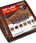 Heavy Duty Waterproof Tarp Cover 12 Mil Reversible Tarpaulin with UV Resistance packaging showing 30'x40' size and brown/silver color