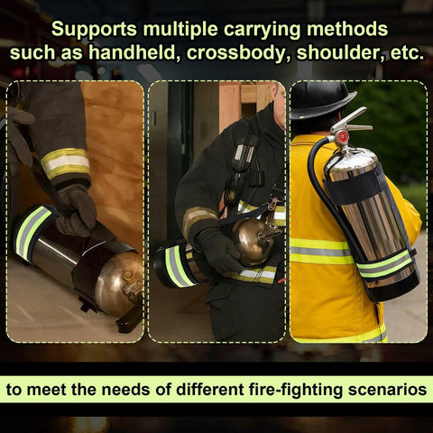 Hella Durable Adjustable Fire Extinguisher Carrying Strap With Reflective Nylon Harness And Heavy Duty Metal Buckle Universal Grip For Up To Twenty Pound Water Foam Or CO2 Fire Safety Gear Built Different For Road Ready Fire Prep