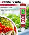 4 In 1 pH Meter With EC, TDS And Temp For Hydroponics, Pool, Aquarium And Home Use, Backlit Digital pH Tester With ATC displayed with herbs