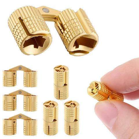 12 Pack 10mm Hidden Brass Barrel Hinges Kit With 10mm Drill Bit For Cabinet Doors And Furniture Projects, various hinge views