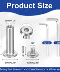 Bulletproof 304 Stainless Steel Hex Socket Cap Chicago Screws 20 Pack Metric Binding Post Set For Scrapbooking Leather Work And Diy Fixes Solid Silver Fasteners with size and dimensions.