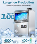 Beast Mode Ice Maker For Home Bar, 100 Lbs Per Day, Freestanding Or Undercounter, 40 Ice Cubes Per Cycle, 24 Lbs Storage, Stainless Steel