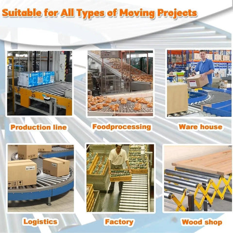 Heavy-Duty Galvanized Steel Band Rolls 2-Pack Industrial Conveyor Rollers in use at factory production line and warehouse