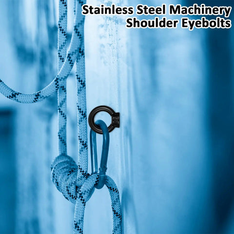 4 Pack M6 Lifting Eye Bolts 12mm Black Stainless Steel Eyebolts 304 Beefy Rugged Heavy Duty Ring Lift Eyes attached with rope