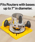 Grid Router Guide Kit for Dovetail Track Systems with 7-inch diameter router base on wooden surface