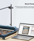 LightBurn camera kit for laser engraver on vertical stand with laptop preview, 5MP HD