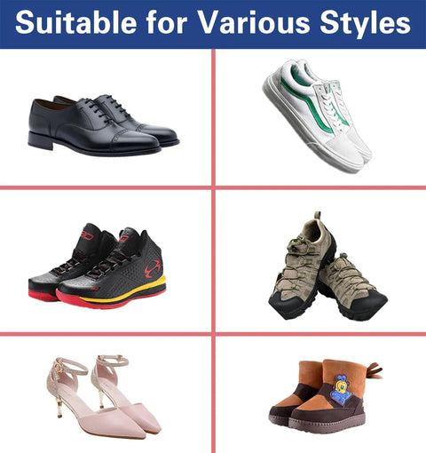 Image showing various shoe styles, including formal shoes, sneakers, sports shoes, hiking boots, high heels, and winter boots.