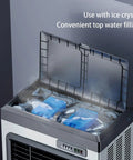 Dead Quiet Portable Swamp Cooler With Massive 180 Liter Tank And Three Adjustable Fan Speeds Evaporative Air Conditioner top filling with ice crystals.