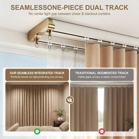 Dual Row Ceiling Mount Curtain Track System For Sheer And Blackout Drapes, Aluminum White Adjustable 9 To 12 Feet, Custom Fit With Easy Install For Home, Hotel, And Hospital Spaces, ceiling-mounted with curtains