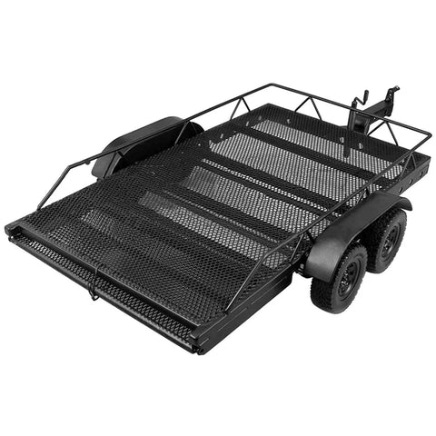 Heavy Duty RC Car Trailer And Cargo Hauler For Scx10 Scale Crawlers Bulletproof Aluminum Build Straight Up DIY Upgrade Replacement Off Road Rig Part With Quick Release Latch, detailed view showing mesh design.
