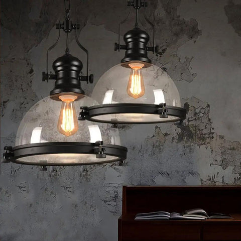 Industrial Nautical Glass Pendant Light Fixture For Dining Room And Kitchen Island, 16 Inch Clear Ceiling Chandelier, dual view
