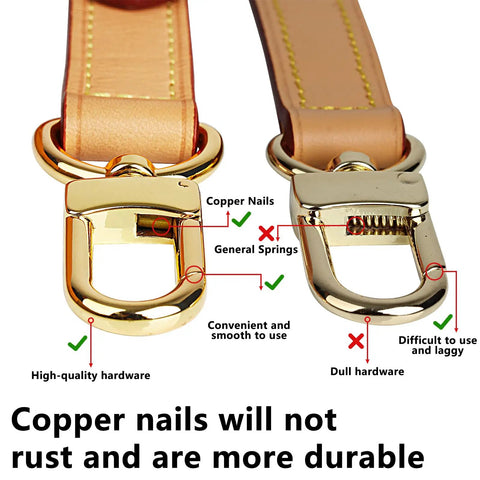 Top Shelf Genuine Vachetta Leather Shoulder Strap Straight Up Fine Short Purse Strap latch hardware comparison for durability.