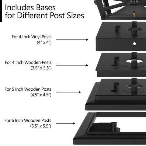 Bases for Solar Powered Post Cap Lights For 4x4 5x5 6x6 Posts With Bases Slate Black 25 Lumen Warm White Led Auto On At Dusk