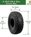 Two Pack 4.10 3.50 4 Tire And Inner Tube Set with dimensions for lawn mowers, hand trucks, snow blowers, wheelbarrows, go-karts