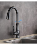 GAZOGJ Black Kitchen Faucet Pull Down Sink Mixer Tap 360°Rotation Single Lever durable chrome finish in modern kitchen setting.