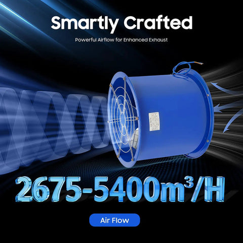 16 Inch Industrial Axial Blower For Paint Booth Exhaust And Big Time Ventilation With Explosion Proof Safe Design Stainless Steel Blades Copper Motor High Flow Ducting For Workshop Warehouse And Construction Site blue casing airflow diagram