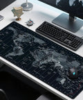 World Map XXL Mouse Pad 35.4 By 15.7 Inch With Non Slip Rubber Base And Stitched Edges Beast Desk Mat on office desk setup.
