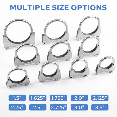 Multiple size options of Beefy Stainless Steel U-Bolt Exhaust Clamp 2-1/8 Inch Inside Diameter Fits 2.125 Inch OD Pipe Muffler Clamp