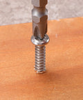 Pro Grade Number 6 X 1/2 Inch 304 Stainless Steel Wood Screws 100 Pack Pan Head Fasteners being installed in wood.