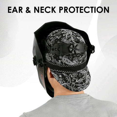 Reversible Cotton Welding Cap For Men And Women, black paisley pattern under welding helmet, flame resistant welder hat, high crown