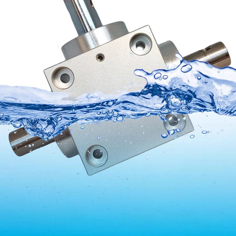 Right Angle Bevel Gear Box Waterproof Steering Gear Aluminum Frame with stainless steel shaft, submerged in water