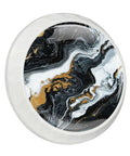 Premium 4 Pack 1.37 Inch Round Marble Cabinet Knobs With A Fresh Black And White Liquid ABS Cabochon Glass Finish, Snazzy Drawer Pulls And Dresser Handles That Bring A Cool Vibe To Kitchen Cupboards Plus Mounting Screws Included, featuring black and gold marbling.