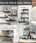 Straight Up Sleek Wall Mounted Floating Shelves In Matte Black Solid Set Of Four for decor, organization, and storage in a modern setup.