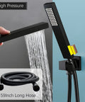 Premium Matte Black Shower Setup With A Heavy Rainfall Head And Adjustable Handheld Sprayer dual body jets, featuring 59-inch long hose.