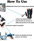Steps to use Air Powered Toilet Drain Blaster Plunger for clog removal, showing assembly and operation instructions.