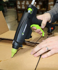 Heavy Duty Adjustable Temperature Hot Glue Gun For Wood Metal Fabric Ceramics 220 To 400 Degrees With Full Size 7 Sixteenth Inch Sticks Build Strong DIY Projects in use sealing cardboard box