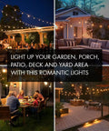 Durable Outdoor String Lights 48Ft With 16 LED Shatterproof Bulbs illuminating patio and porch areas, perfect for parties.