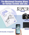 200-pack large glasses cleaning wipes, pre-moistened and individually wrapped for eyeglasses and screens