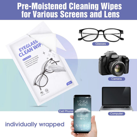 200-pack large glasses cleaning wipes, pre-moistened and individually wrapped for eyeglasses and screens