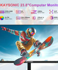 23.8 inch FHD computer monitor displaying a snowboarder, 100Hz refresh rate, 16.7M colors, VA panel, vivid imagery