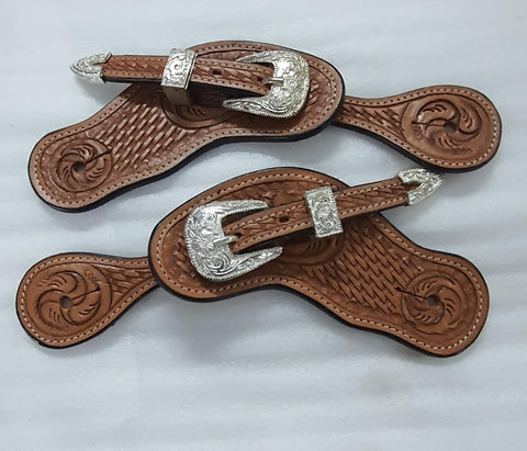 Leather Spur Straps For Horse Riders Western Set Of 2 Single Tooled Boots Equipment For Men And Women Brown Durable Tack That Keeps Spurs Secure And Comfortable During Ride